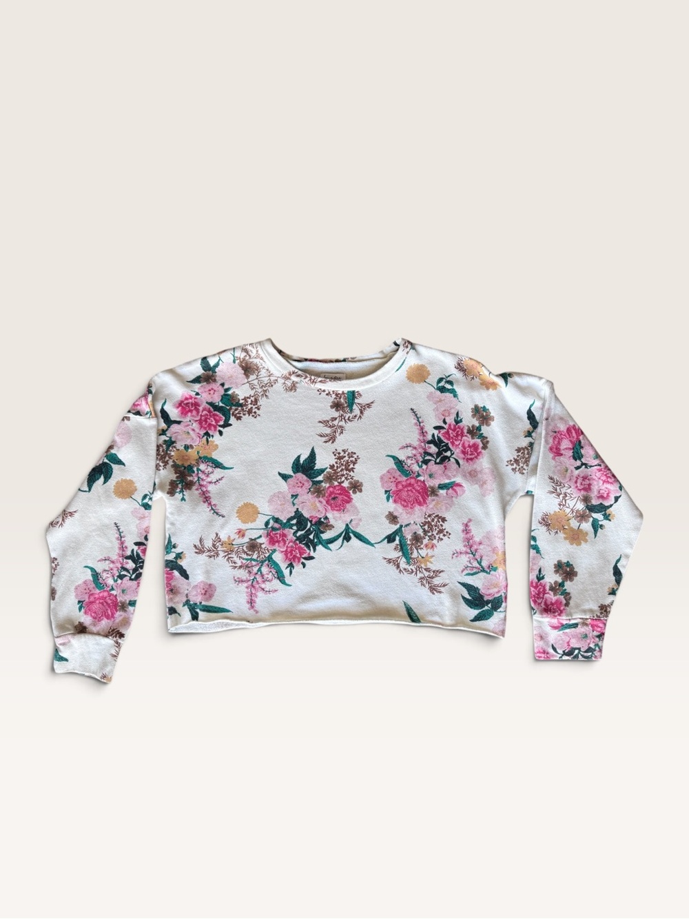Love, Fire Floral Cropped Boxy Sweatshirt Medium